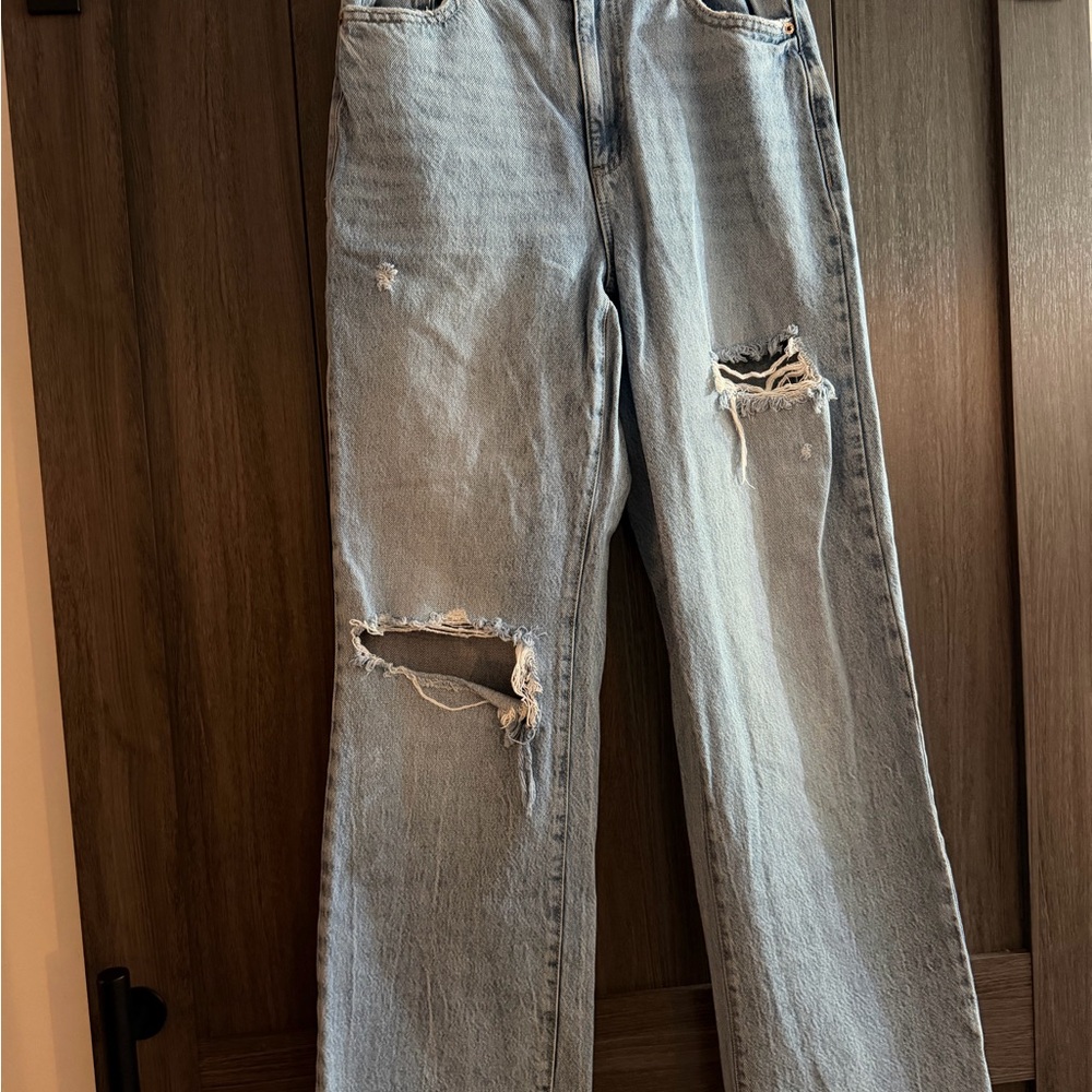 Garage Light Blue Distressed Wide Leg Jeans